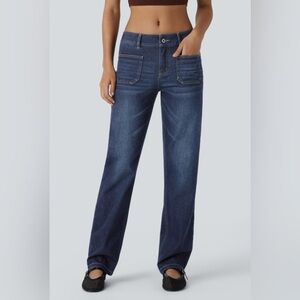 HALARA Low Rise Zipper Pockets Straight Leg Washed Casual Jeans